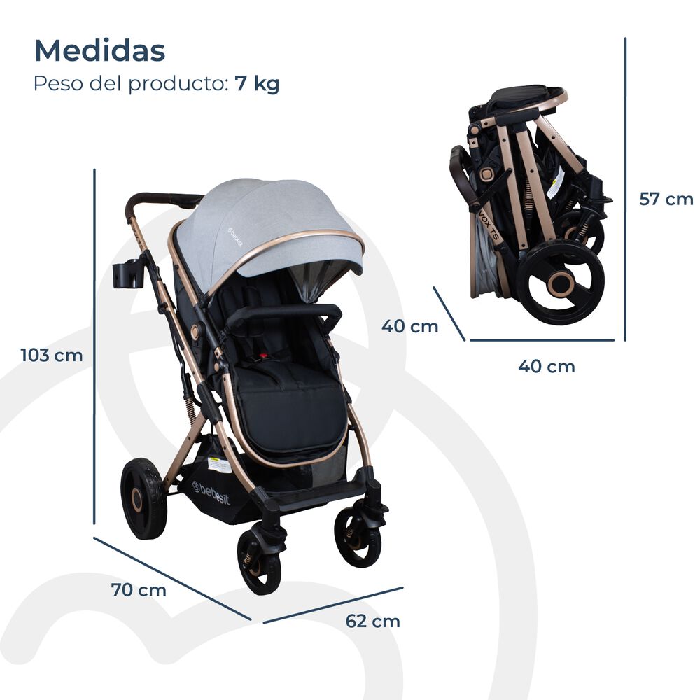 Coche Cuna Travel System Vox Gold Gris Bebesit image number 9.0